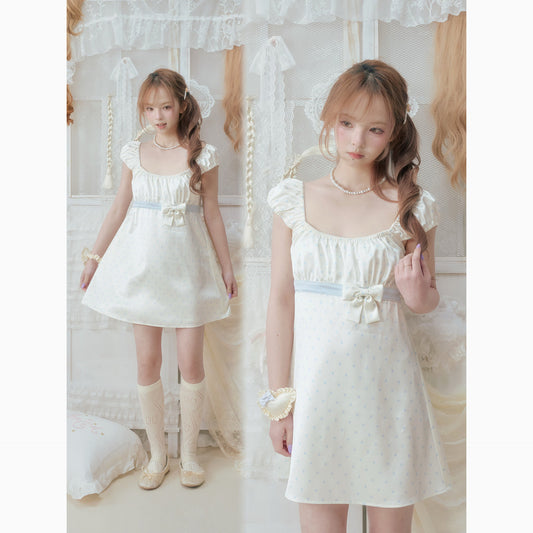 SOS SEAMSTRESS - Cream Polka Puff Dress dress SOS SEAMSTRESS