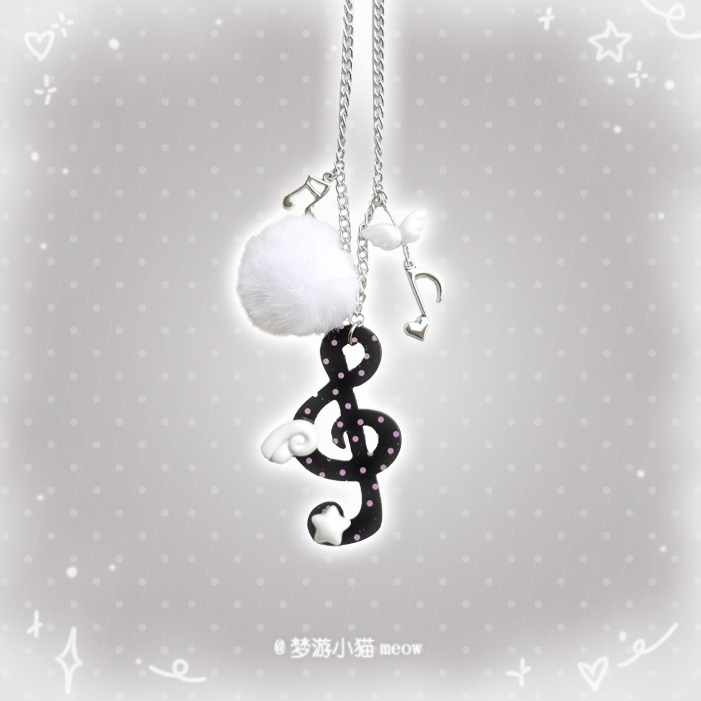 Vintage Polka Dot Music Note Necklace necklace Sleepwalking Cat Black
