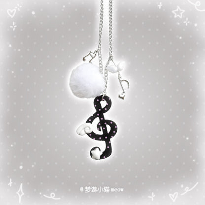 Vintage Polka Dot Music Note Necklace necklace Sleepwalking Cat Black