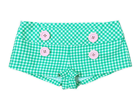 loveplayshop - Plaid Button Mid-Low Waist Shorts shorts loveplay Green S