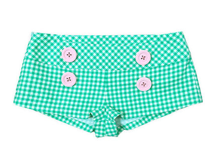 loveplayshop - Plaid Button Mid-Low Waist Shorts shorts loveplay Green S