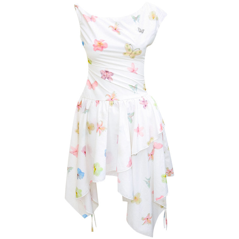 ziziFei - White Floral Asymmetrical Dress dress ziziFei S