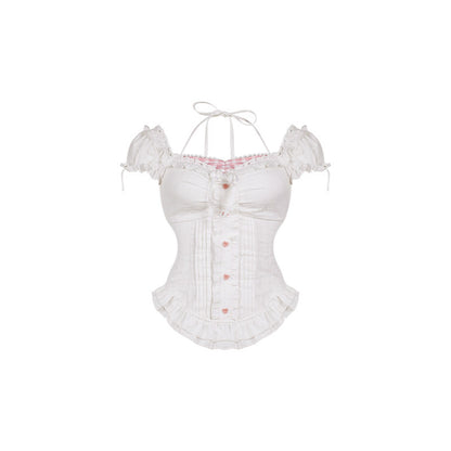 Serendipity - White Top Pink Plaid Cake Skirt Set set serendipity Top Only XS