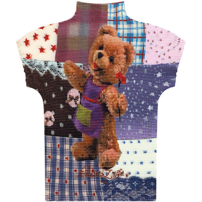 ziziFei - Teddy Patchwork Pleated T-Shirt shirt ziziFei
