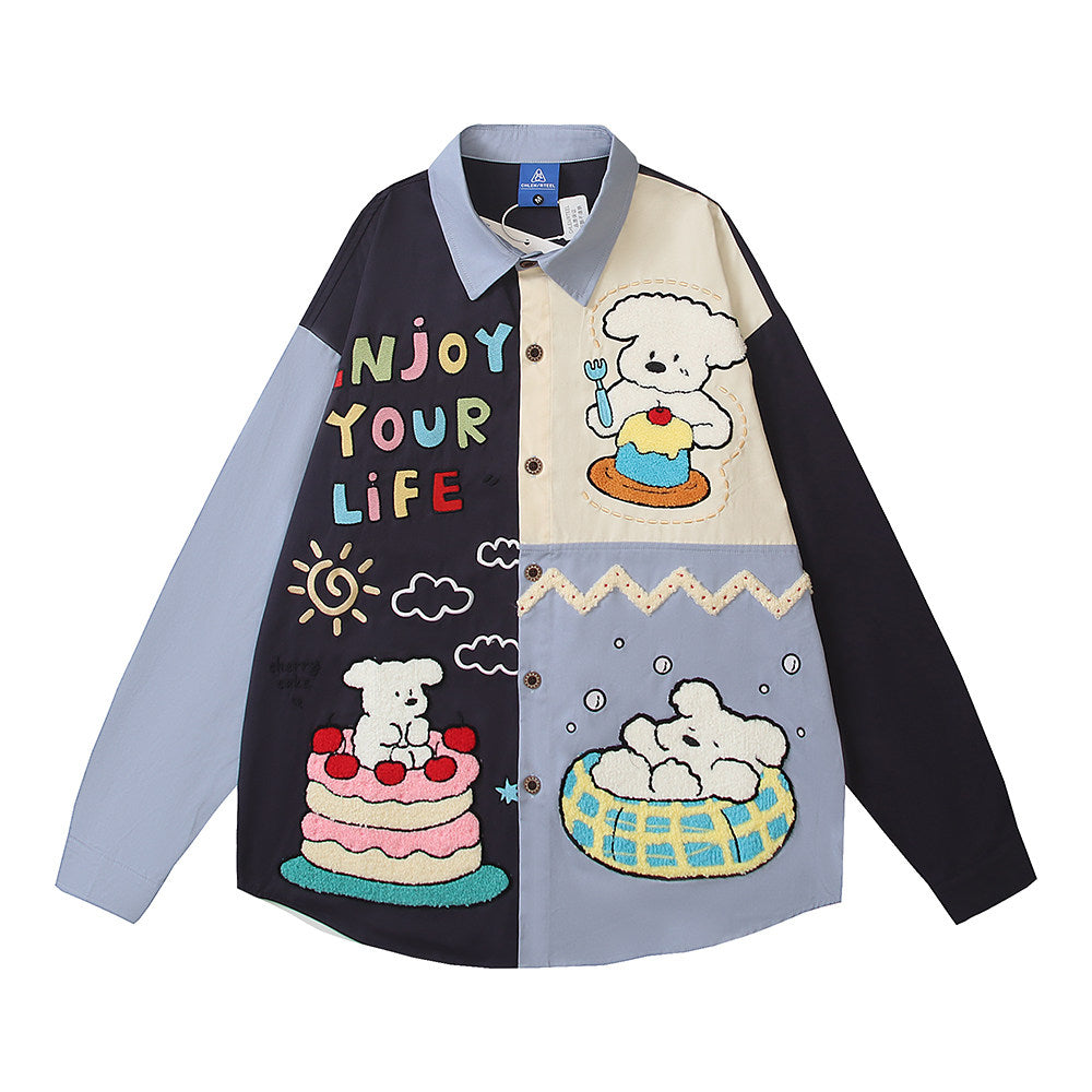 BIBULU - Color Block Cartoon Embroidered Long Sleeve Shirt shirt BIBULU M