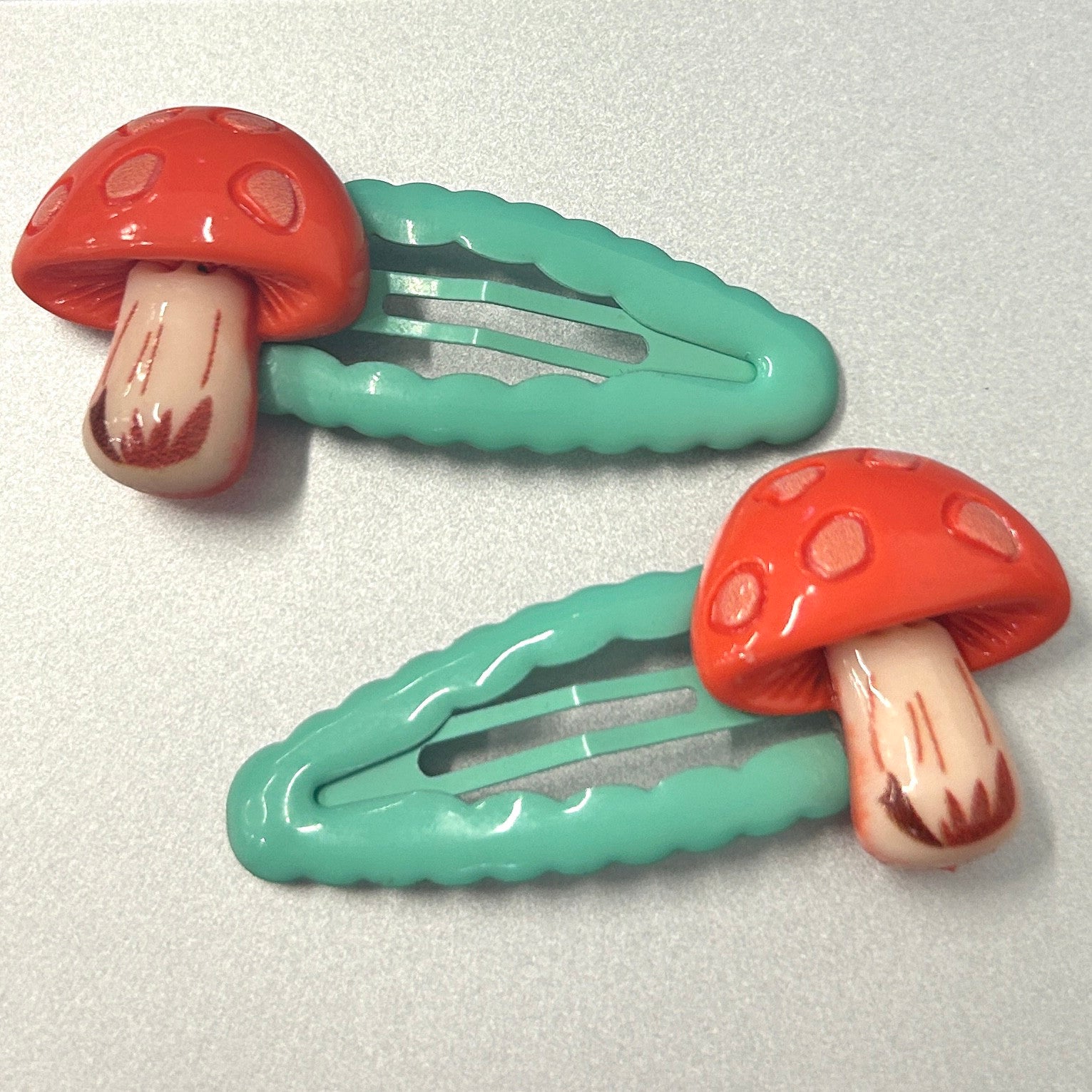 Mononoke - Mushroom Fairy Bow Hair Clip Mononoke mint green and red mushrooms