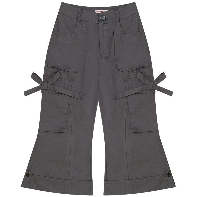 ziziFei - Charcoal Bow Cargo Cropped Pants shorts ziziFei S