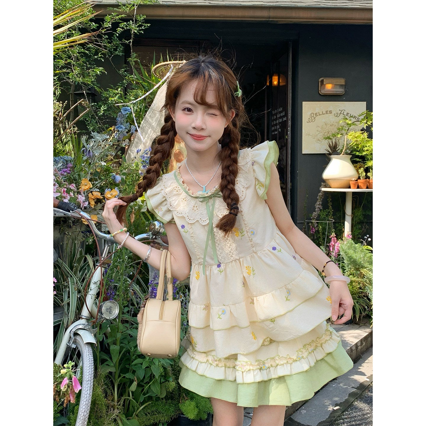 Sinsingirl - Woodland Fairy Embroidered Top & Lace Skirt Set set sinsingirl