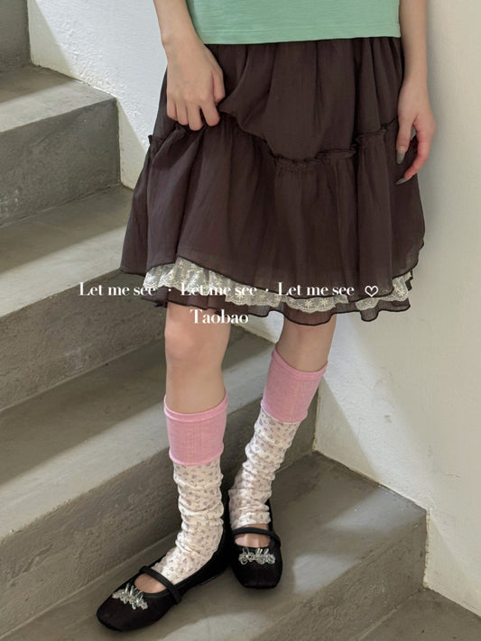 LET ME SEE - Floral Retro Cream Leg Warmers socks let me see Pink