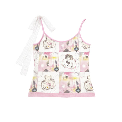 OOURSLAB - Cartoon Print Lace Strap Cami Top camisole OOURSLAB S