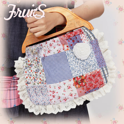 FRUITS - Plaid Patchwork Handbag bag Fruits Floral
