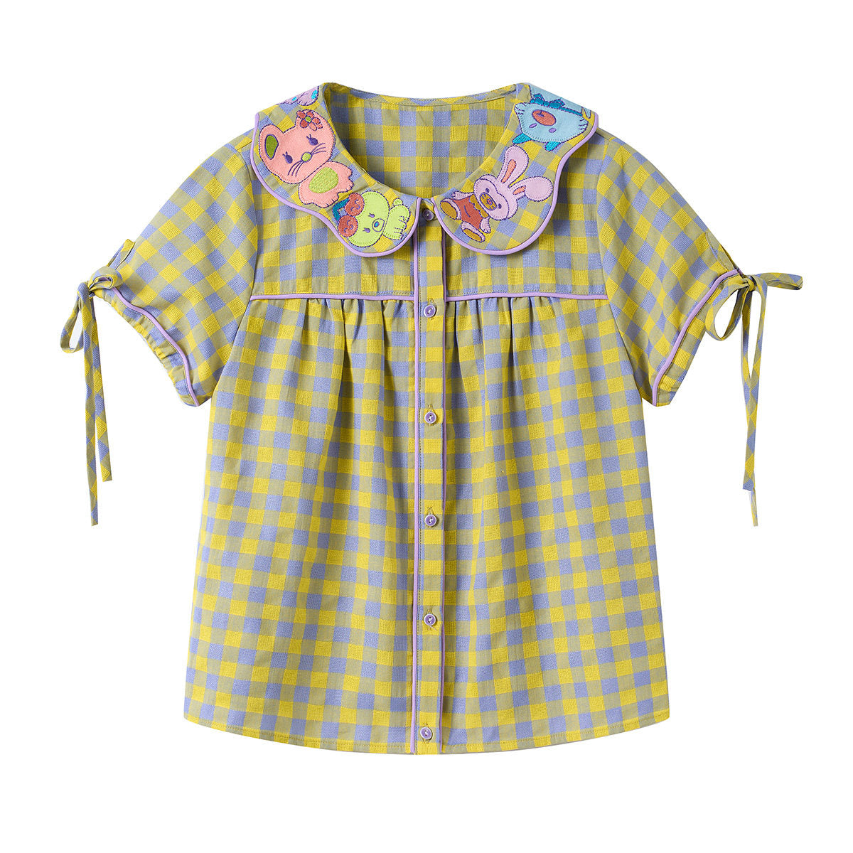 tntntutu - Animal Embroidery Plaid Blouse | Kawaii Harajuku Peter Pan Collar Shirt shirt tntntutu S