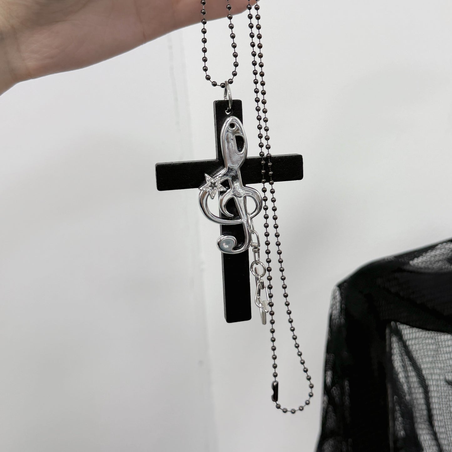 1Gangster Inn - Vintage Cross Music Note Punk Necklace necklace 1GASTERINN Black