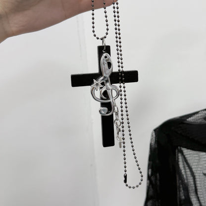 1Gangster Inn - Vintage Cross Music Note Punk Necklace necklace 1GASTERINN Black