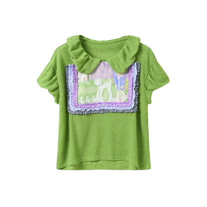 tntntutu - Green Ruffle Doll Collar Top shirt tntntutu