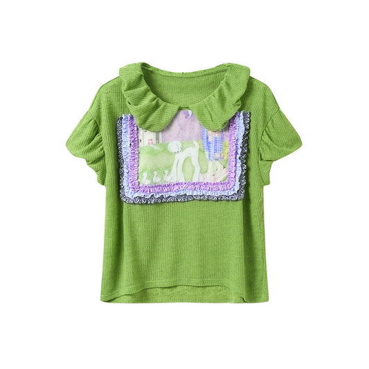 tntntutu - Green Ruffle Doll Collar Top shirt tntntutu