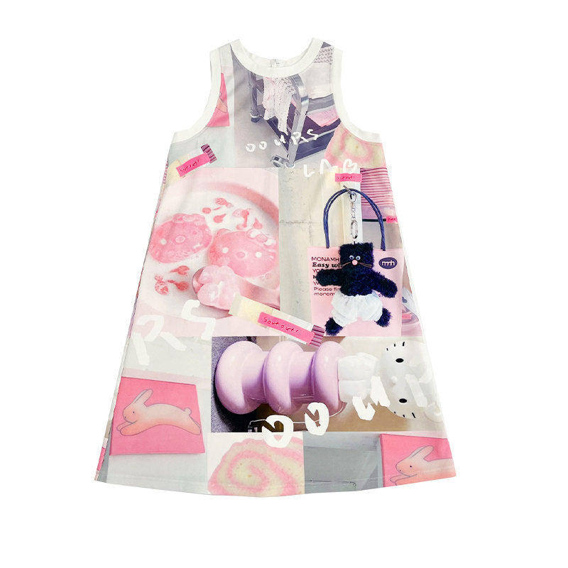 OOURSLAB - Pink Cartoon Print Knit Dress dress OOURSLAB S