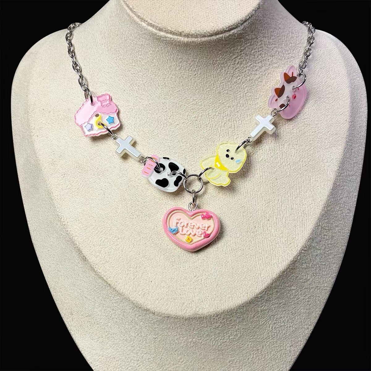 Kiwi Store - Y2K Multi Charm Button Necklace necklace kiwi store