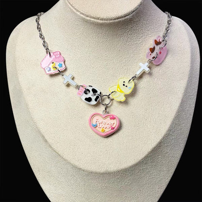 Kiwi Store - Y2K Multi Charm Button Necklace necklace kiwi store