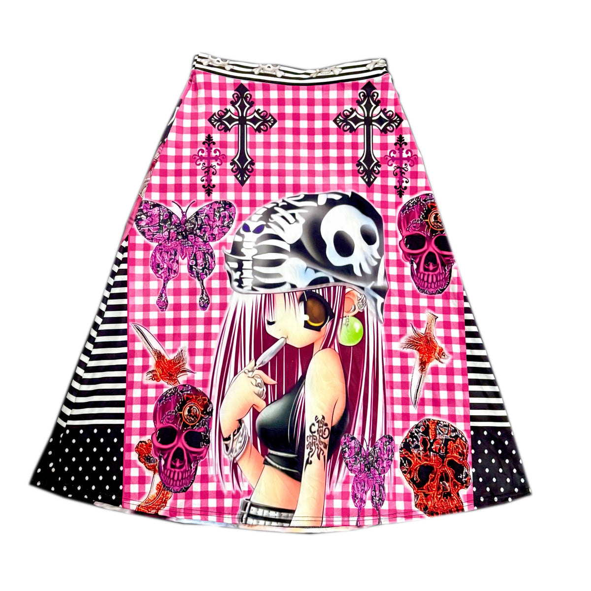 ki00bi00 - Pirate Plaid Cartoon Maxi Skirt skirt ki00bi00
