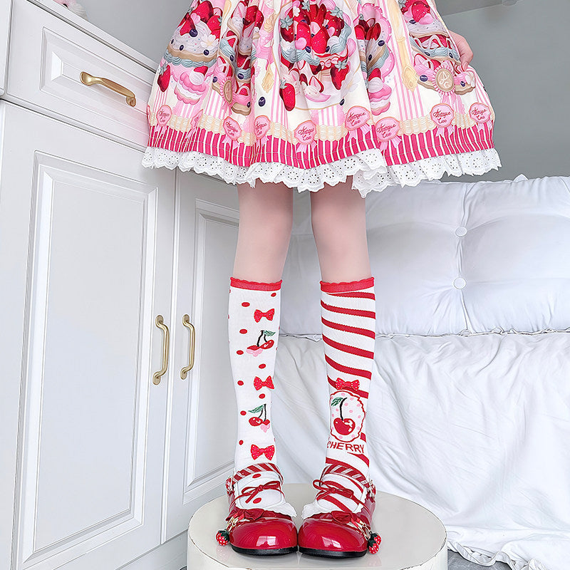Cute Red Plaid Bow Lace Socks Kawaii Socks