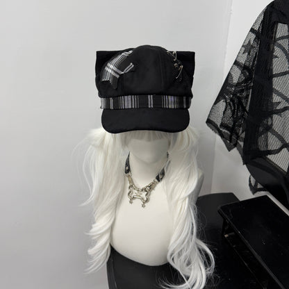 1Gangster Inn - Black Cat Ear Beret Punk Hat hat 1GASTERINN Black And White Hat