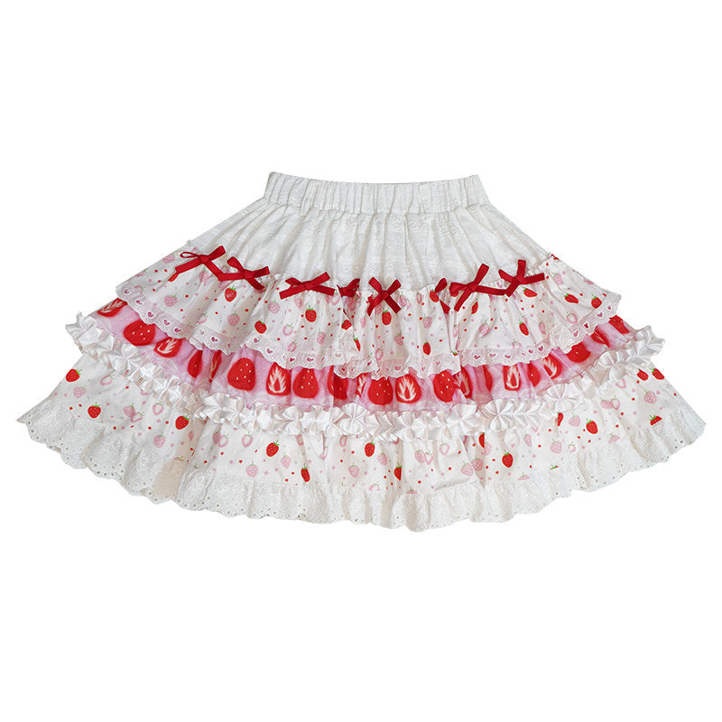 Daytoday Everyday Institute - Strawberry Cake Lace Mini Skirt skirt daytoday everyday institute Floral S
