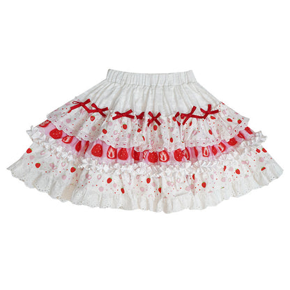 Daytoday Everyday Institute - Strawberry Cake Lace Mini Skirt skirt daytoday everyday institute Floral S