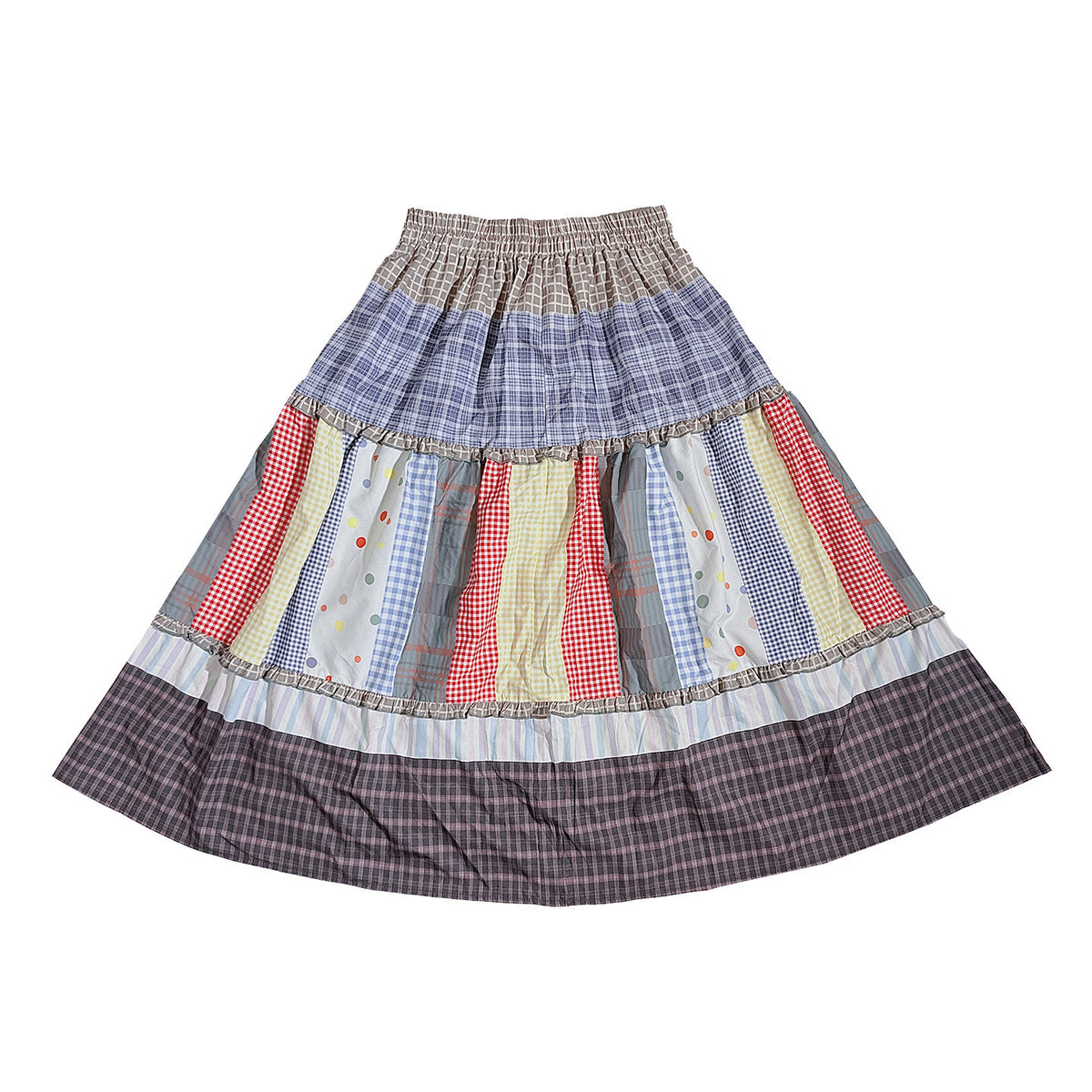 FANLOVEGIRL - Patchwork Polka Dot Tiered Midi Skirt skirt FANLOVEGIRL Only Dress S