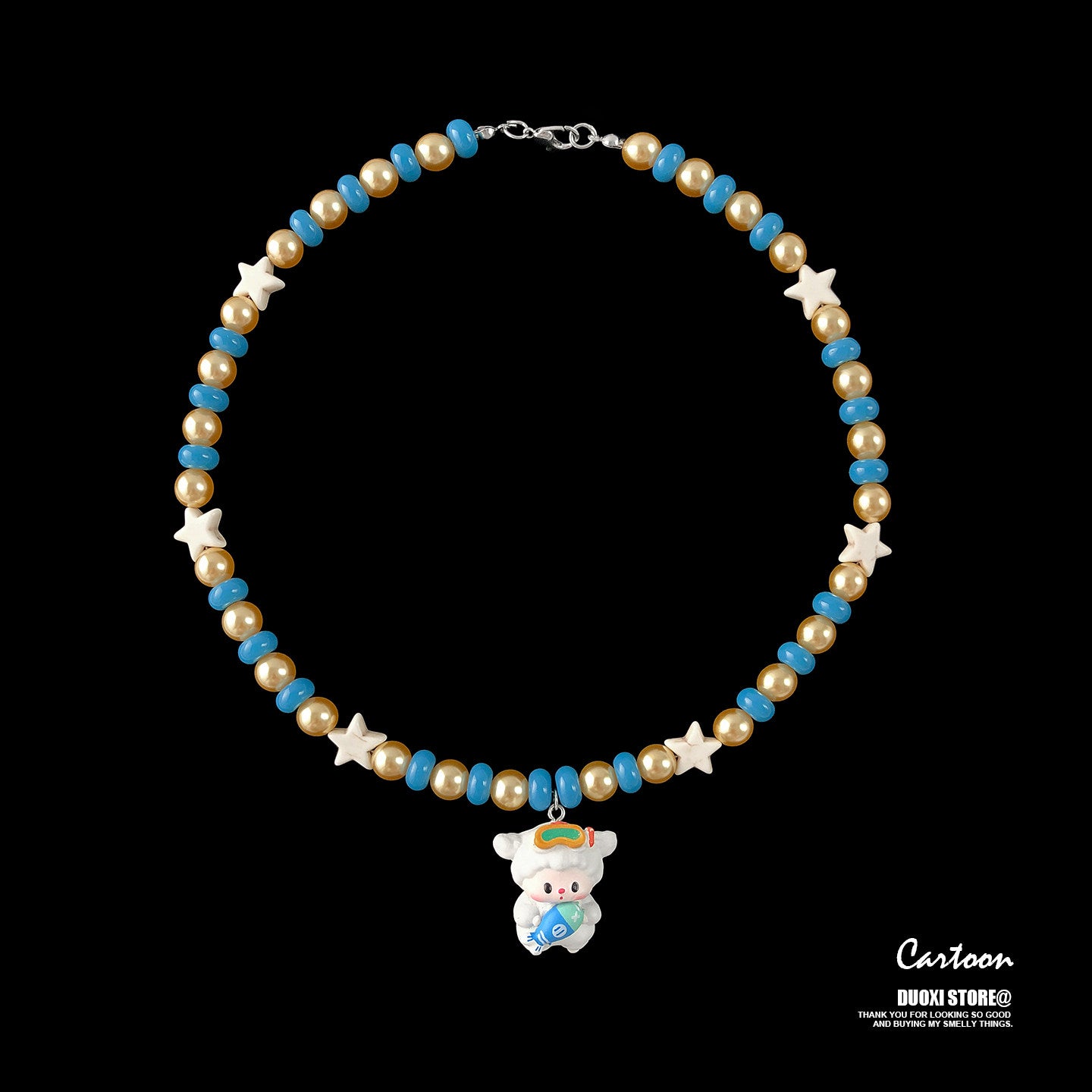 Duoxi - Kawaii Animal Charm Pearl Beaded Necklace necklace DuoXi Diving Lamb Necklace