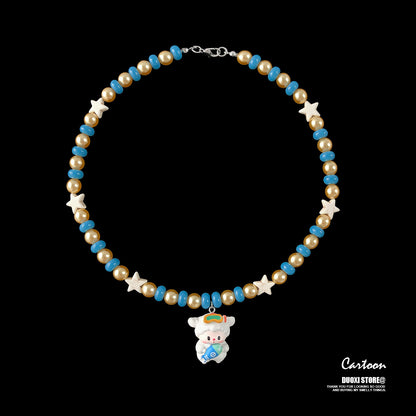 Duoxi - Kawaii Animal Charm Pearl Beaded Necklace necklace DuoXi Diving Lamb Necklace