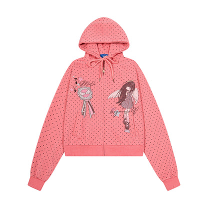 Y2K Polka Dot Hooded Sweatshirt Jacket hoodie Languid Park Pink M