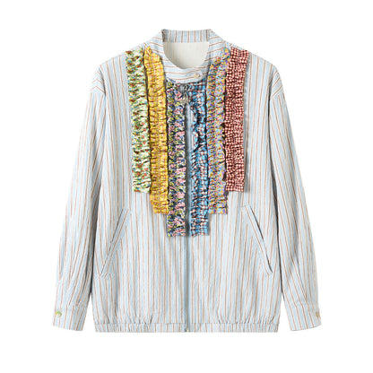 tntntutu - Blue Stripe Colorful Ruffle Collar Jacket jacket tntntutu S