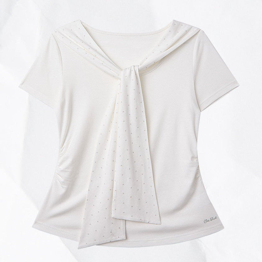 CHIC FRUIT - Tie Waist Patchwork T-Shirt shirt Chic Fruit White S