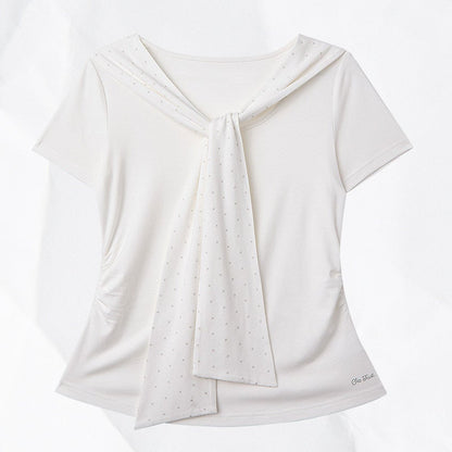 CHIC FRUIT - Tie Waist Patchwork T-Shirt shirt Chic Fruit White S