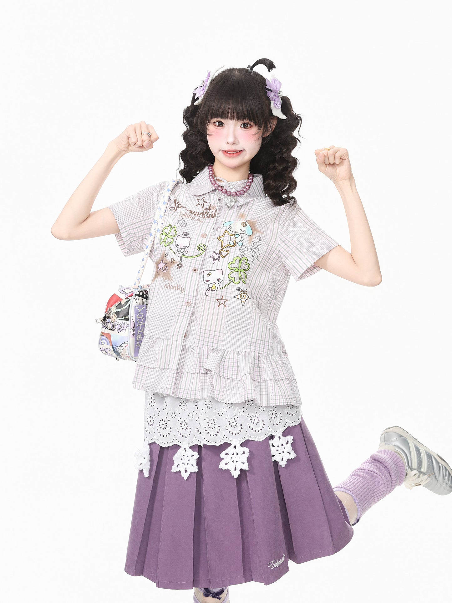 Languid Park - Ruffle Doll Collar Plaid Shirt shirt Languid Park