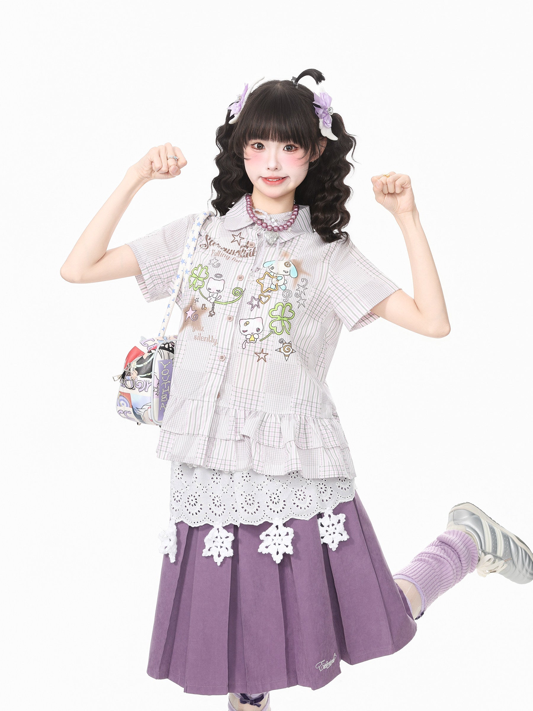 Languid Park - Ruffle Doll Collar Plaid Shirt shirt Languid Park