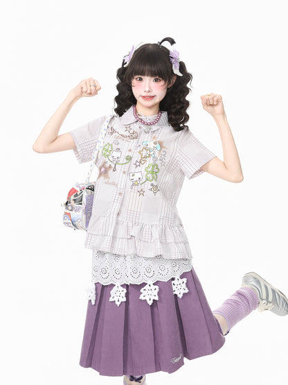 Languid Park - Ruffle Doll Collar Plaid Shirt shirt Languid Park