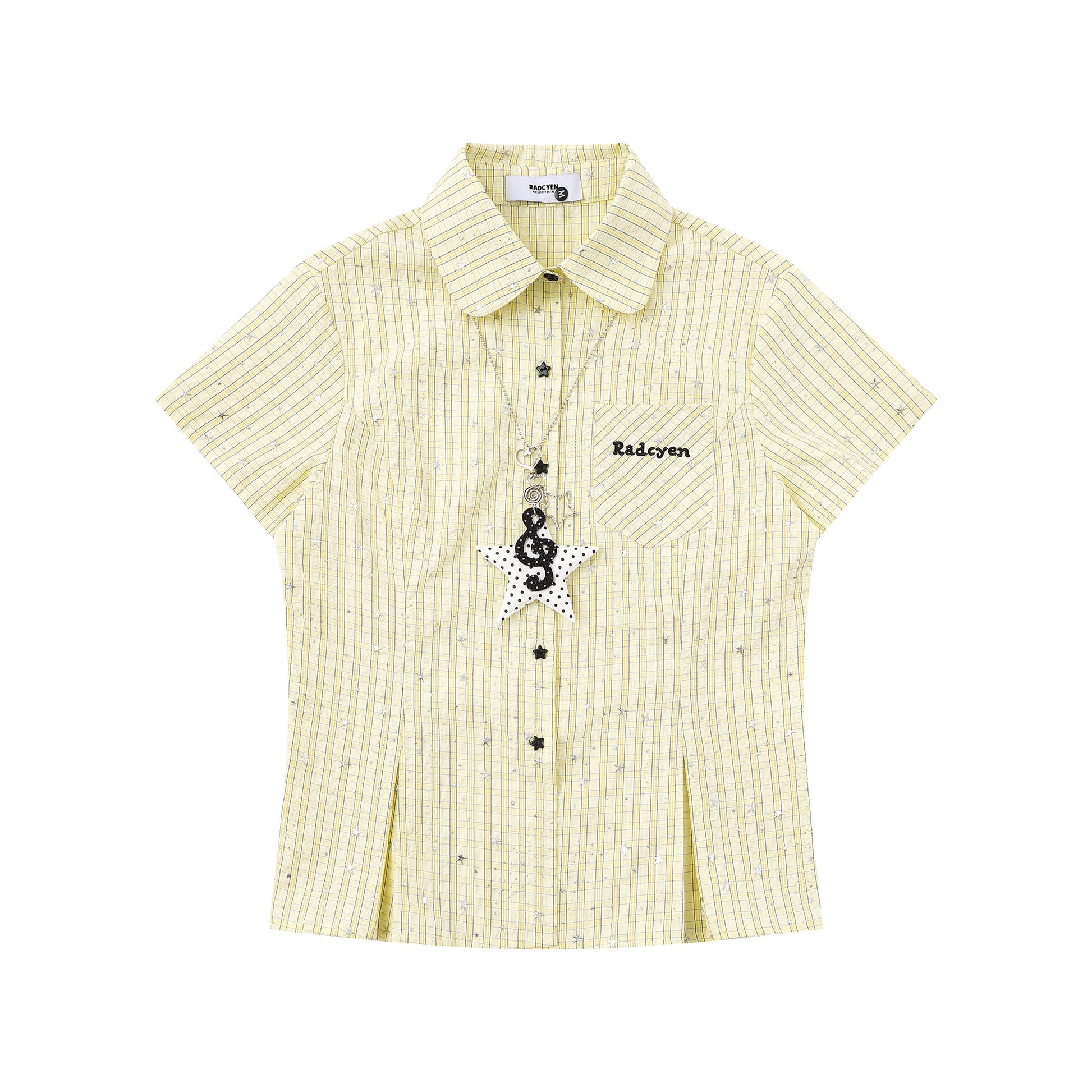 Languid Park - Star Plaid Cropped Shirt with Necklace shirt Languid Park Yellow S