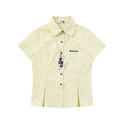 Languid Park - Star Plaid Cropped Shirt with Necklace shirt Languid Park Yellow S