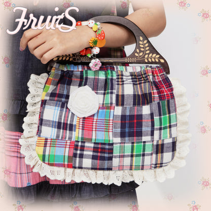 FRUITS - Plaid Patchwork Handbag bag Fruits Blue