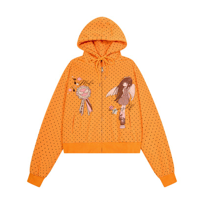 Y2K Polka Dot Hooded Sweatshirt Jacket hoodie Languid Park Orange M