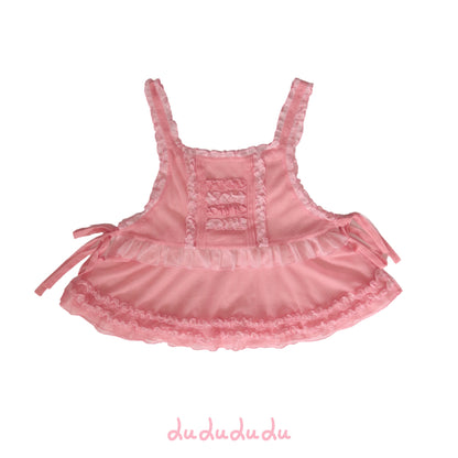 LULULULU - Two-Tone Polka Dot Tulle Lolita Apron Overskirt overskirt LULULULU Pink Overskirt with White Lace