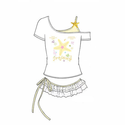 Languid Park - Star Off Shoulder T-Shirt shirt Languid Park Yellow S