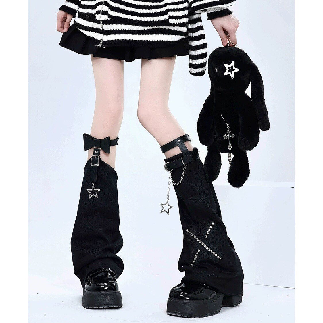 Pink Black Cross Chain Leg Warmers