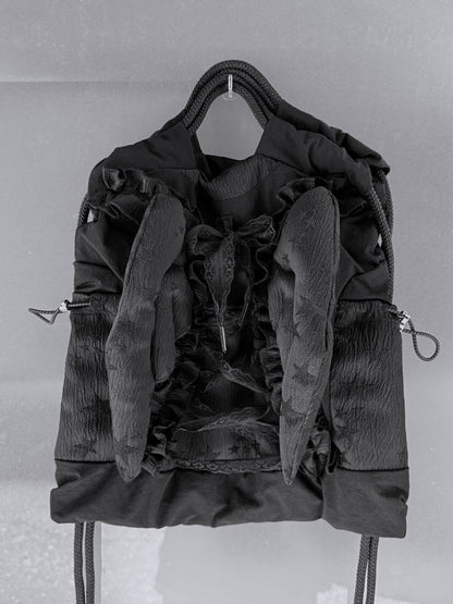 PICKY BONE - Wing Drawstring Backpack Bag bag picky bone Black