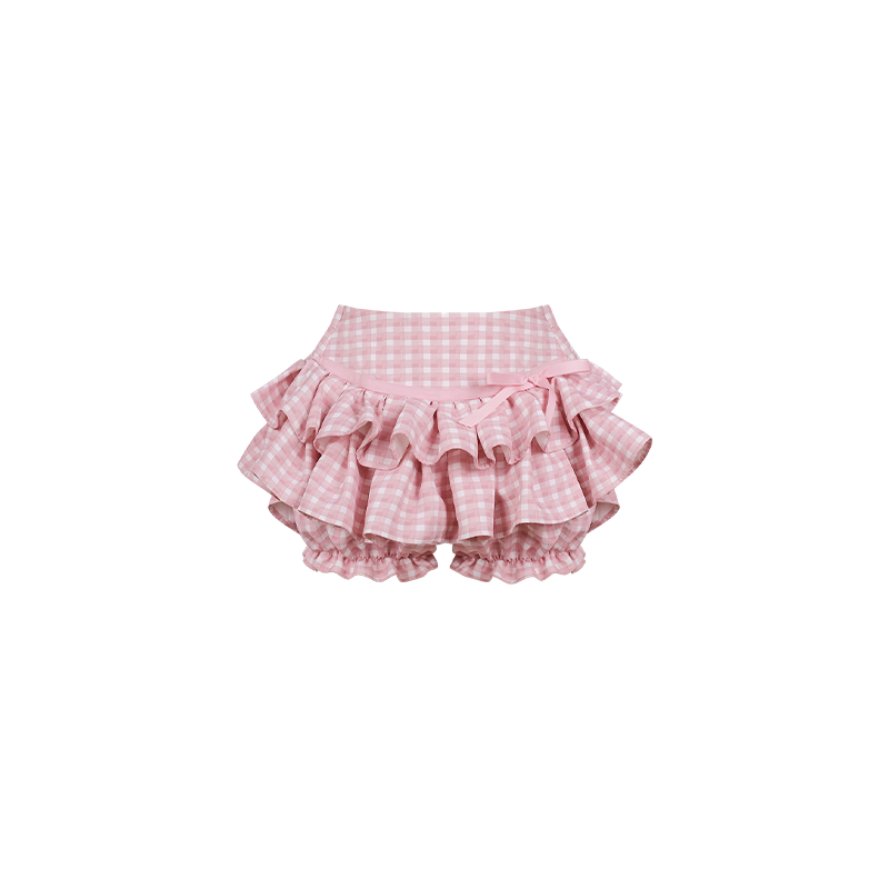 Serendipity - White Top Pink Plaid Cake Skirt Set set serendipity Skirt Only XS