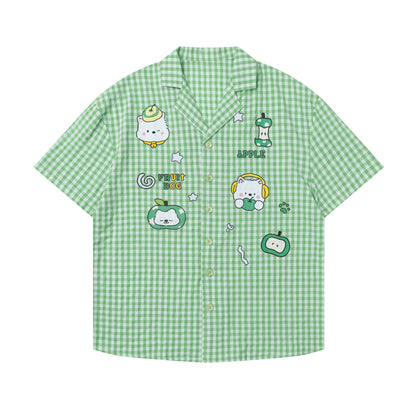 Languid Park - Plaid Embroidered Oversized Short Sleeve Shirt shirt Languid Park Green S