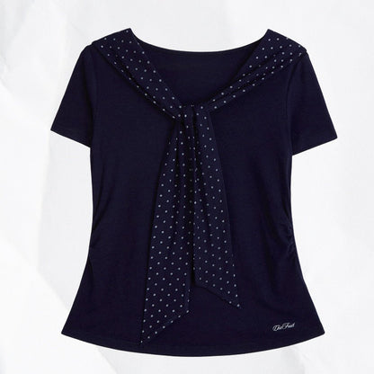 CHIC FRUIT - Tie Waist Patchwork T-Shirt shirt Chic Fruit Navy S