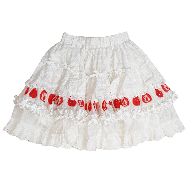 Daytoday Everyday Institute - Strawberry Cake Lace Mini Skirt skirt daytoday everyday institute White S